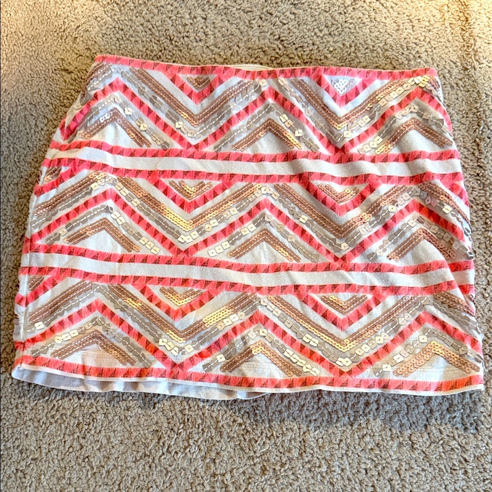 Express Pink and Gold Chevron Pencil Skirt